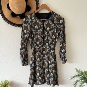 Zara Boho Print Keyhole Front Long Sleeve Mini Dress Size Small
